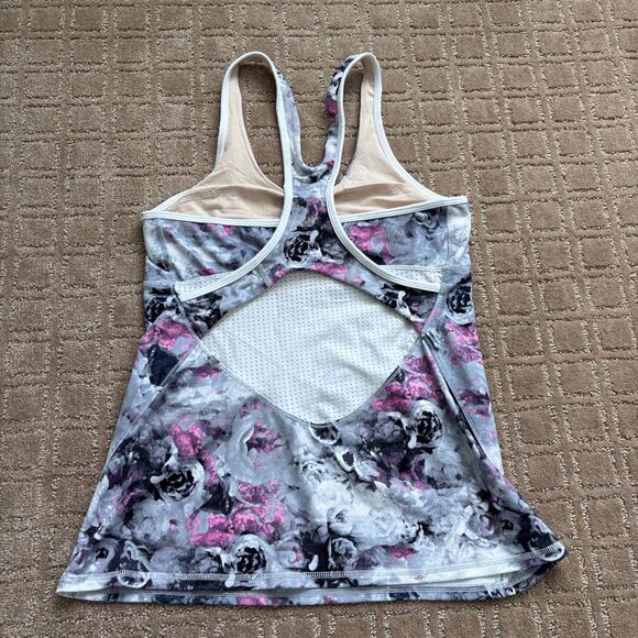 Lululemon Athletica Floral Roses Racerback Tank Top Women's Medium Gray Run Yoga - Picture 3 of 8